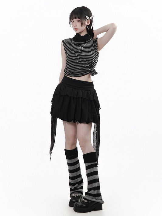 Black Bubble Skirt with Streamer Details - PINK SAVIOR
