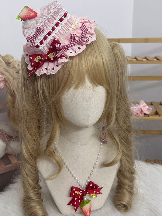 Mini Hat Lolita Cake Strawberry Sweet Triangular White/Pink