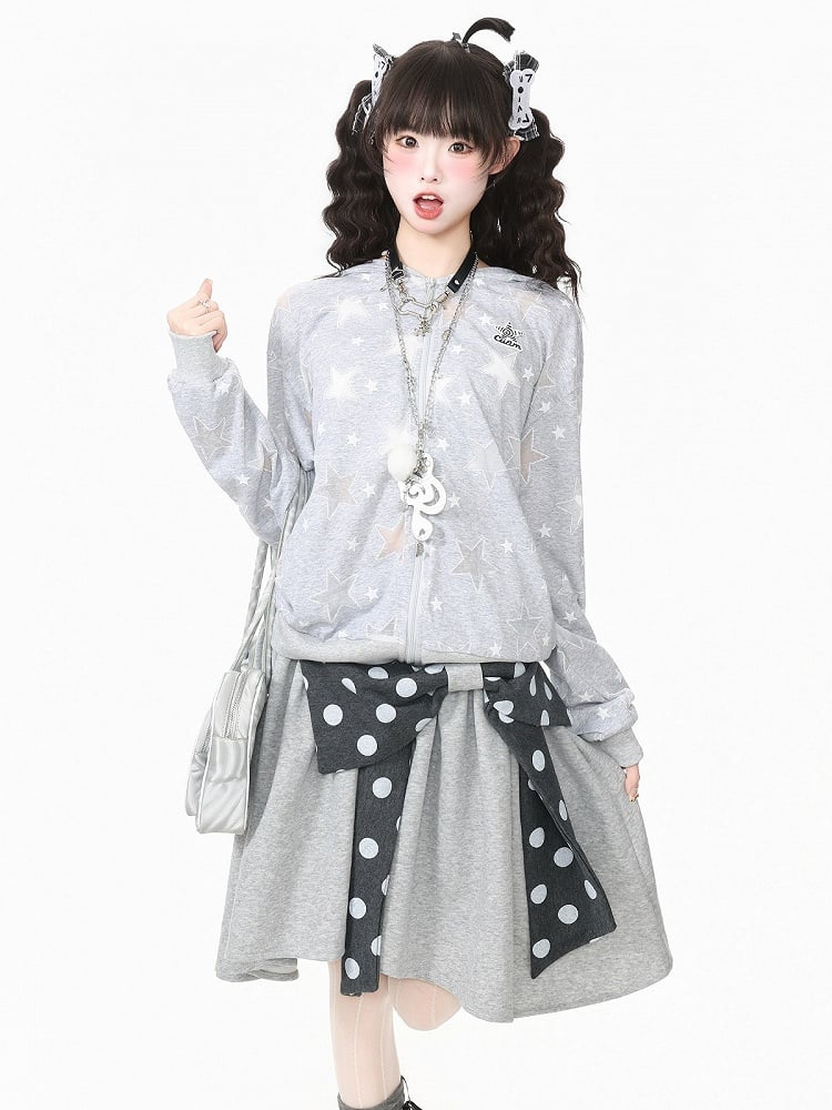 Gray Hooded Star Embroidery Summer Jacket - Languid Park
