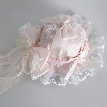 Exquisite Lace Hat Bead Mini Decorations Chain With Orange-Pink Lolita Bowknot