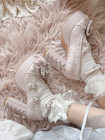 Pink Platform Mary Janes with Crystal Detail - Sheep Puff