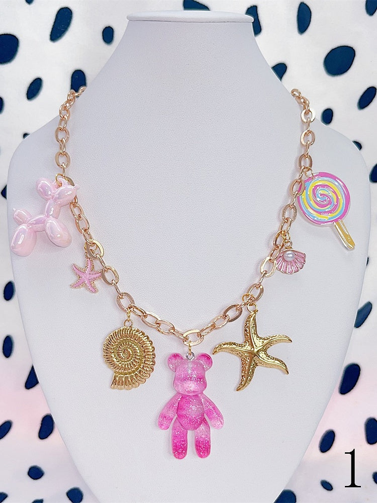 Golden Eye Necklace Y2K Candy Dog Heart Bear Starfish/Evil Chain Balloon With Charms