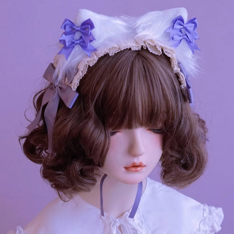 Cat Ear Lace Trim Bowknot Hairband Details Purple