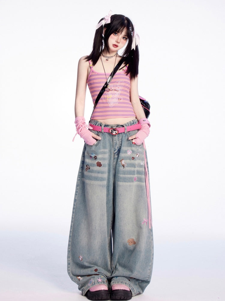 Camisole mit U-Ausschnitt und Streifen in Ingwer/Pink, schmale Passform