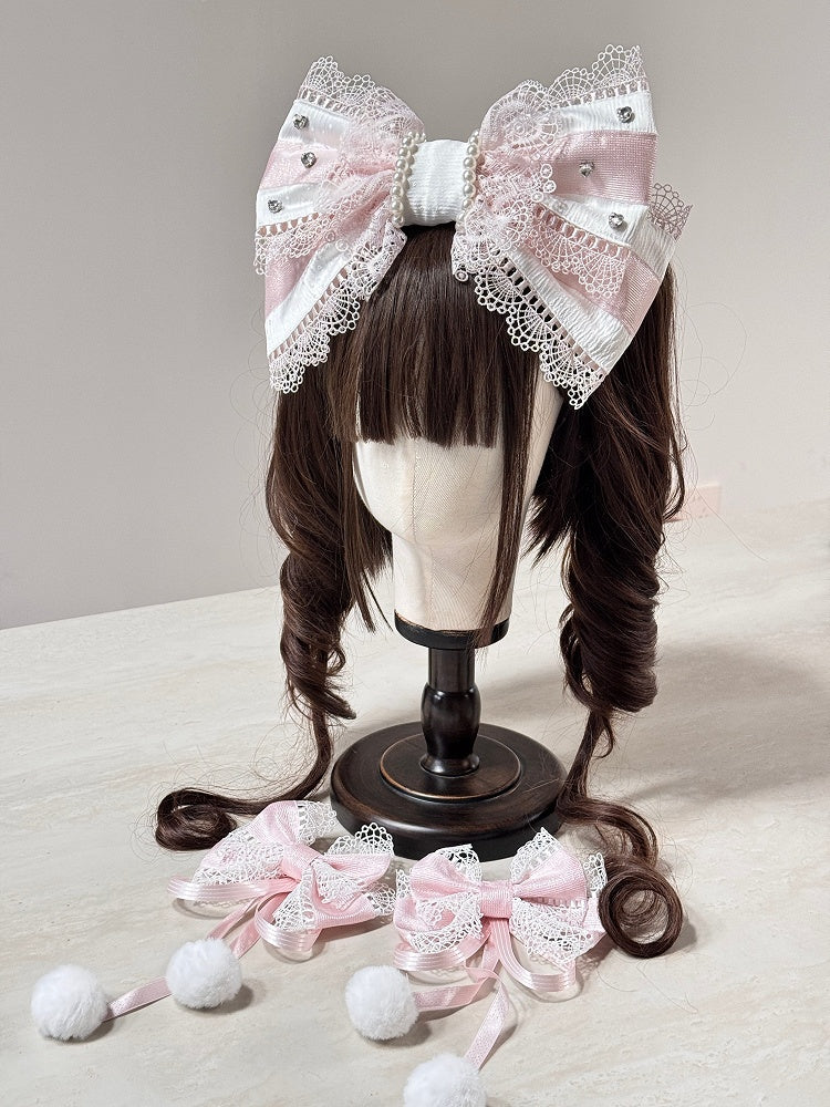 (Detachable Veil Multi-Color KC Lolita Set Bows) Head with Hairclip Lace