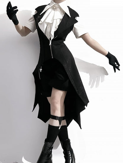 ファッション王子カラージャボポイントシャツ ショートロリータスリーブ フォールドオーバー ホワイト