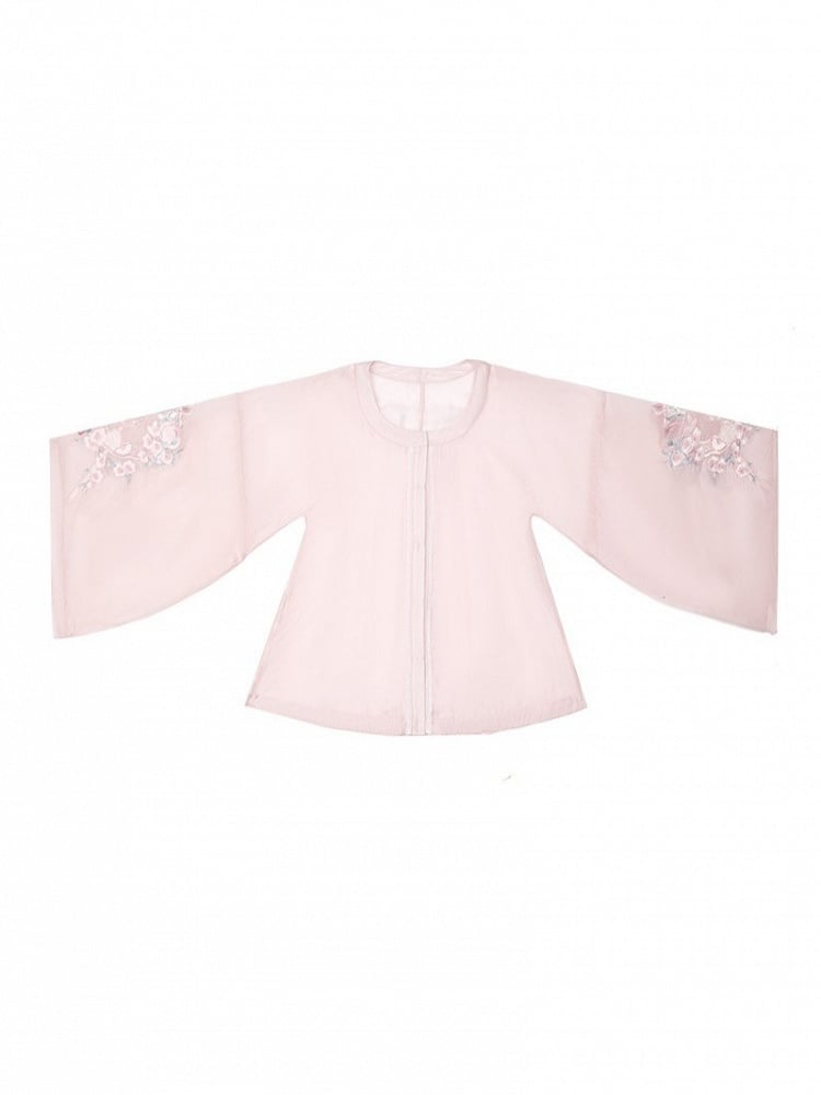 Chinoiserie Pink Lolita Bell-Sleeve Embroidery Top - Yimu Walnut