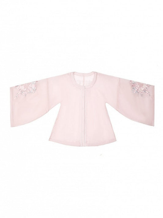 Chinoiserie Pink Lolita Bell-Sleeve Embroidery Top - Yimu Walnut