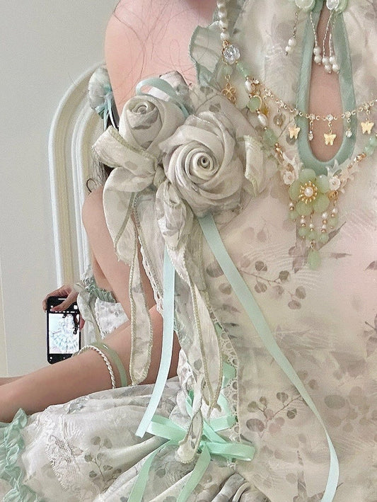Rose Brooch Lolita Green/Pink