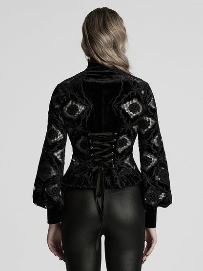 Shirt Retro Black Embroidered Velvet