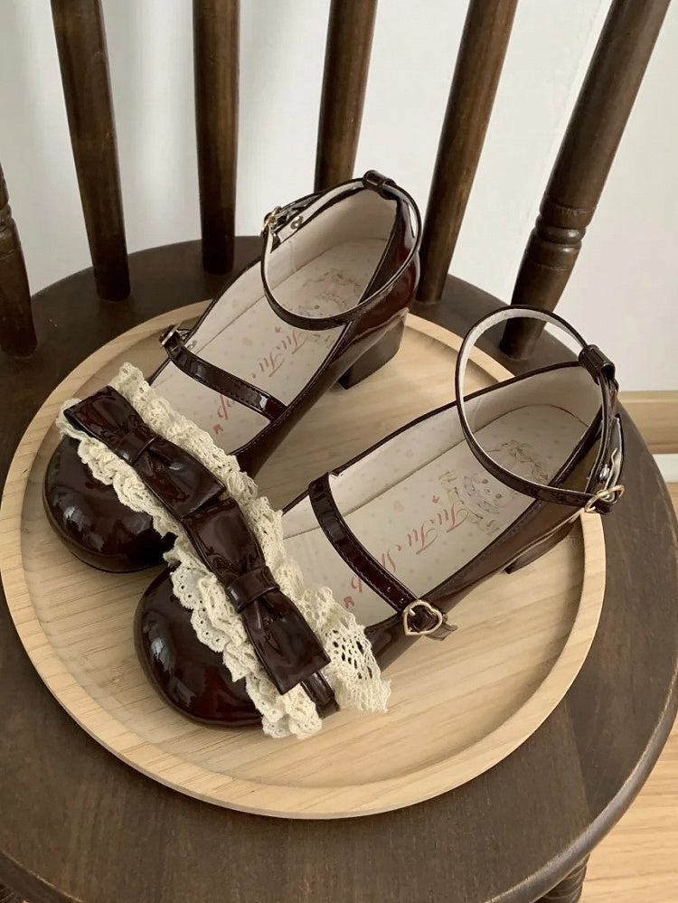 Edging Sweet - Mid Brown Mary Heel with Lace Style Janes