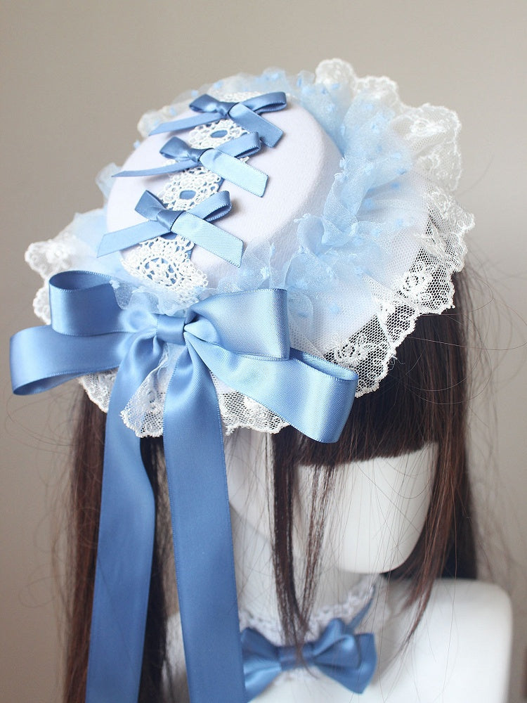 Lace Blue Hat Bowknot Trim Mini Details Dusty
