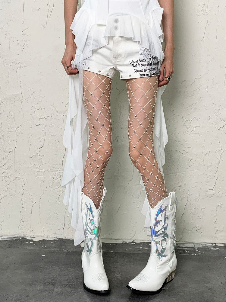 Tights Stars Y2K White/Black/Nude Fishnet