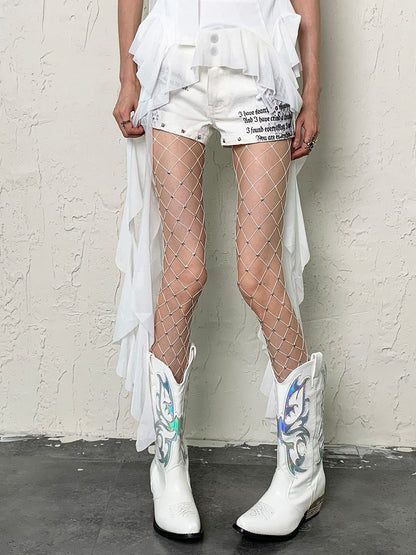 Tights Stars Y2K White/Black/Nude Fishnet