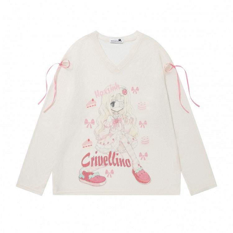 Apricot Long Sleeve Sun Top with Girl Print & Ribbon - Languid Park