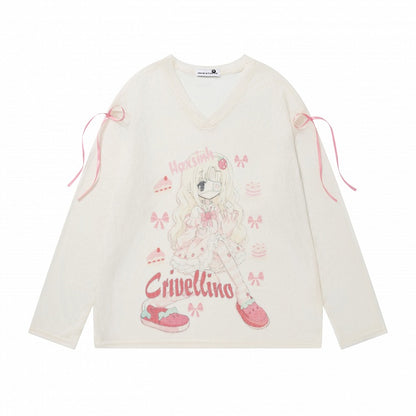 Apricot Long Sleeve Sun Top with Girl Print & Ribbon - Languid Park