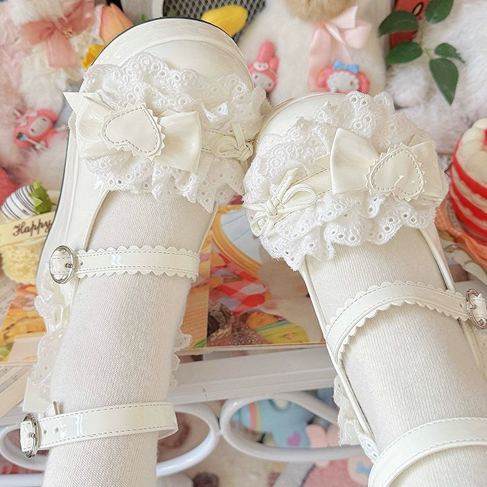 with Janes Strap Scalloped Hem Mary Sweet Lolita White Accents Bow