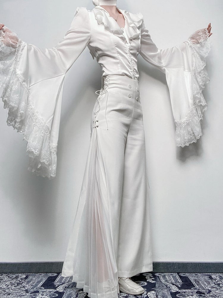 Shirt Trim Lolita Ouji Sleeves And Split-tail Bell Lace Gothic With White