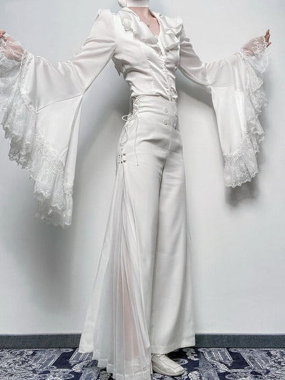 Shirt Trim Lolita Ouji Sleeves And Split-tail Bell Lace Gothic With White