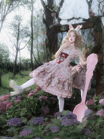 Alice in Wonderland Style Rose Sweet Skirt with Detachable Bow Ribbons - Forest Fairy Tales