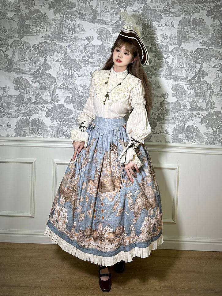 Lolita Print Corset Waist Pirate Belt Ship Blue Skirt