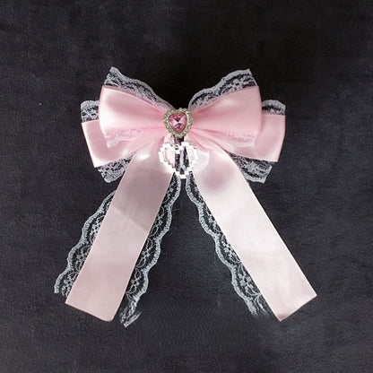 3 Hairclip Colors Bow Lace Heart Rhinestone