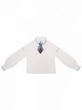 Beige Blue Lolita Shirt with Cross Bow Tie Accent - Unknown Star