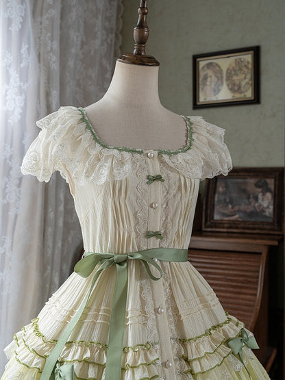 Dress Lolita Green Style Gradient House Square Neckline Pink