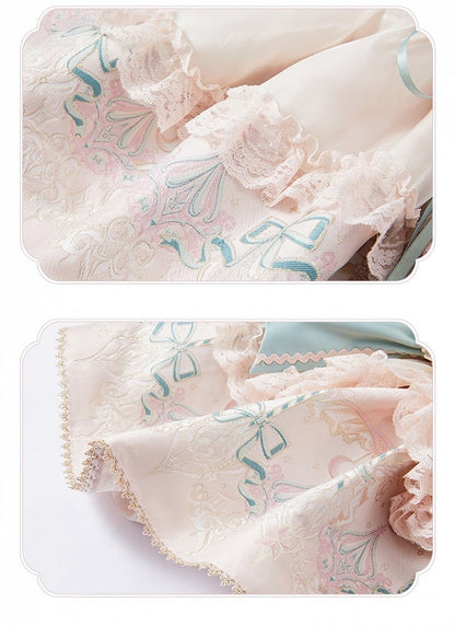 Green Jacquard Boned Bodice Pink Carousel Pattern Skirt Lolita Dress with Big Bow Train