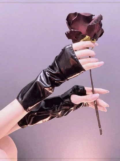 Punk Style Black Leather Fingerless Gloves - Mr. Cat