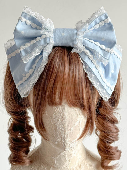 Polka Lace Red/Black/Purple/Pink/Blue Accents Dot with Hairclip Large Bow