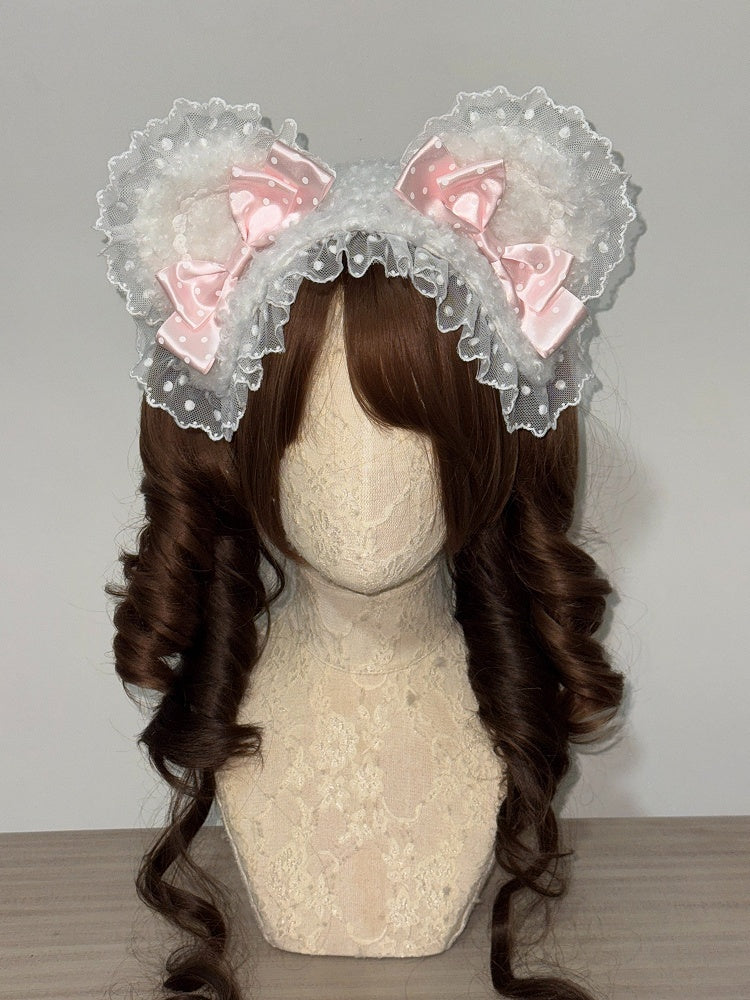Lolita (Ruffled 5-Color Details) Hairband Ear Sweet Bow Lace Bear