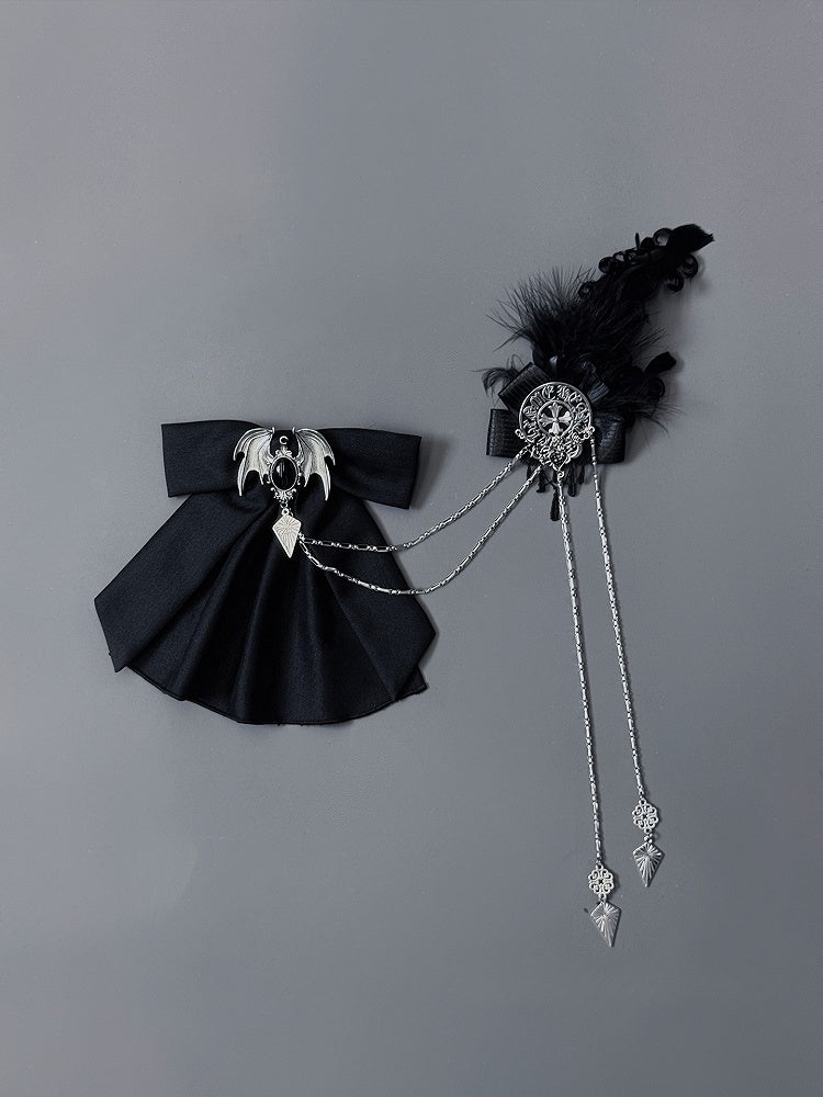 Accents Gothic Bat with Tie Motif Black Lolita Bow and Feather