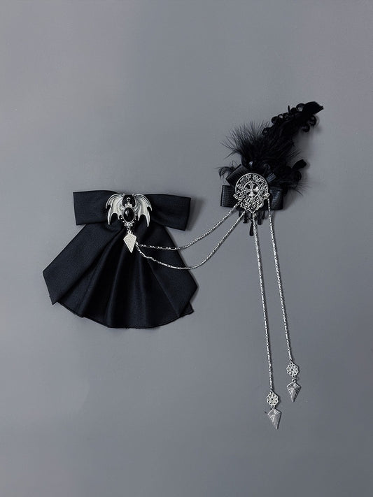 Accents Gothic Bat with Tie Motif Black Lolita Bow and Feather
