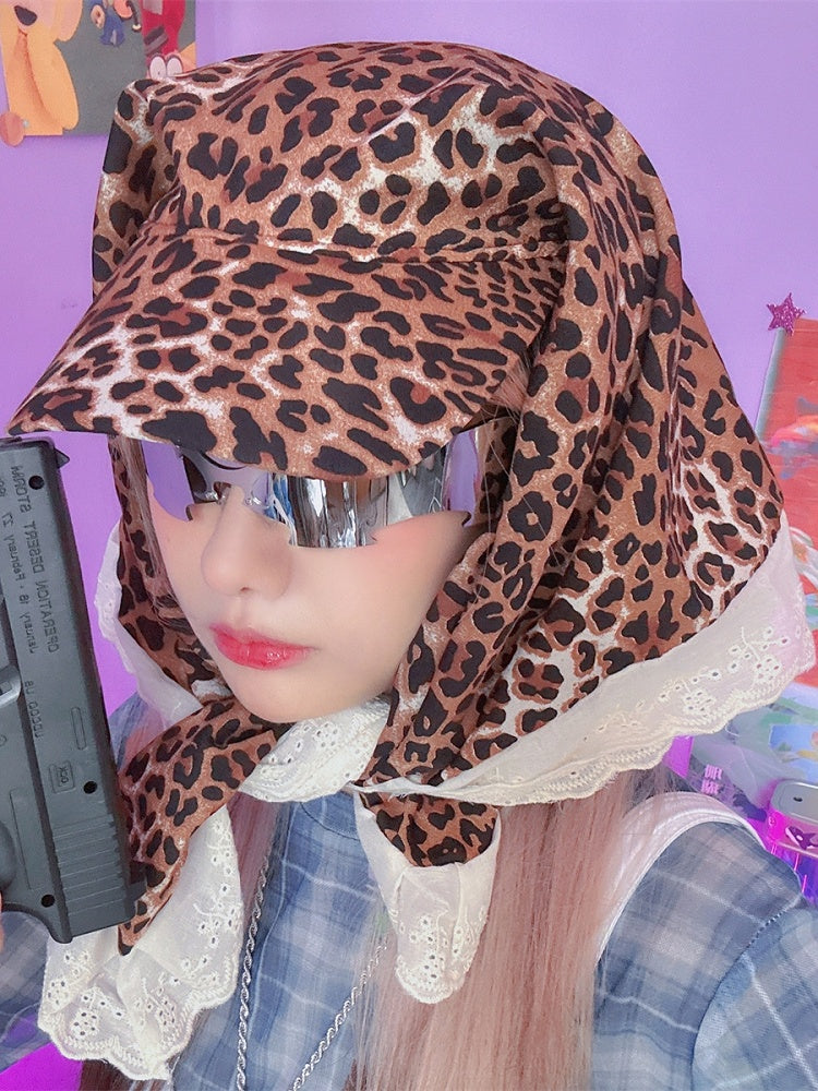 Y2K Baseball Yellow Gyaru Cap Leopard Trim Fashion Lace Pattern