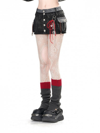 ブラックデニムポケットシルバートーンボタングラマラススリムフィットミニスカート