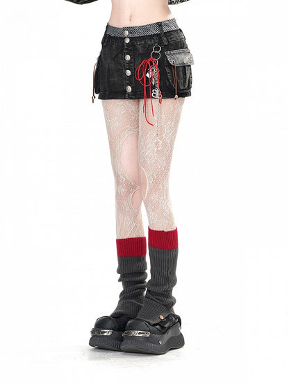 スリムフィットのブラックデニムポケットミニシルバートーンスカートグラマラスボタン