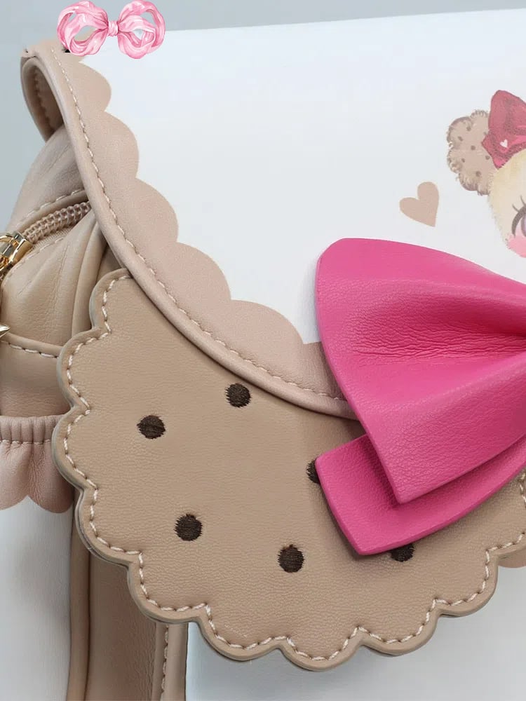 Bowknot with Crossbody Lambskin-Touch Print Dog Lolita Bag Cookie