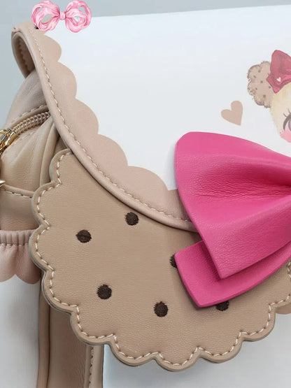 Bowknot with Crossbody Lambskin-Touch Print Dog Lolita Bag Cookie
