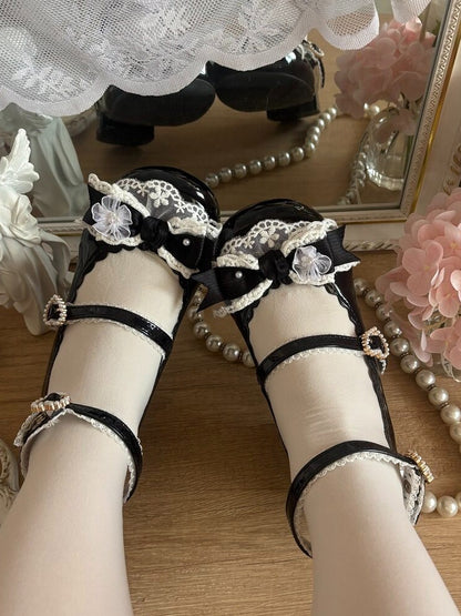 Charming Lace Bow Round Toe Pumps - 5cm Mid Heels - Blossoms