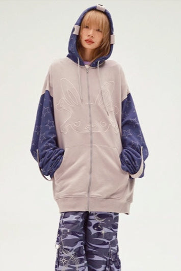 Bicolor Loose Hooded Hoodie Mode