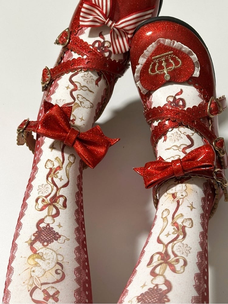 Lolita White/Red Print Lantern Bunny Tights