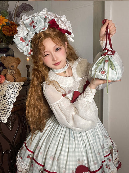 Print Bowknot Hairclip Plaid Blue Cherry