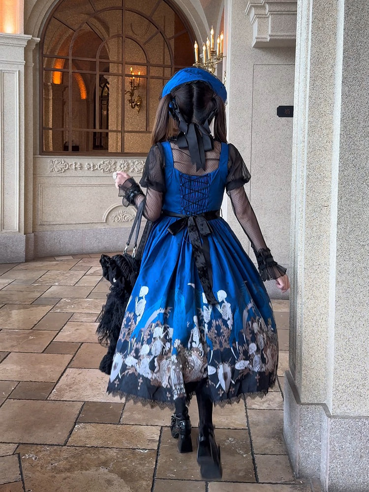 Blue Square Neck Skeleton Cross Gothic JSK Dress - NnSTAR