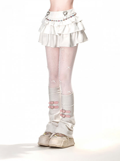 ホワイトハートバックルAラインティアードスカート