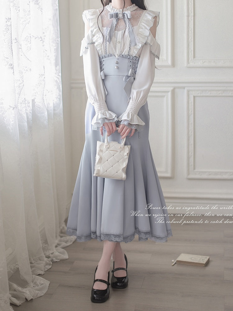 Light Blue Mermaid Skirt with Lace-Up Waist - Walnut JK