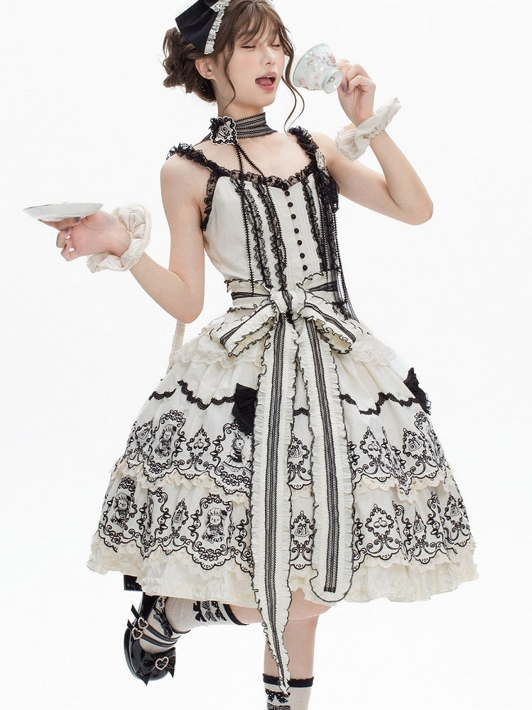 Belt Black White Ruffled Waist Lolita