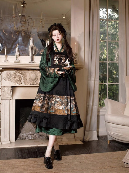 Han Lolita Magic Academy Theme Pipa Sleeves Dress Embroidery - Luo Xiu Dong Xiang