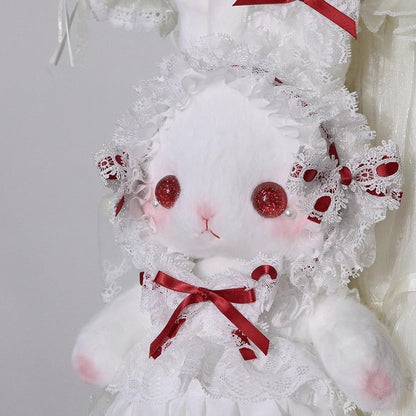 Convertible Standing-eared Bag Bunny with White Details Bowknot Red Cute Strap