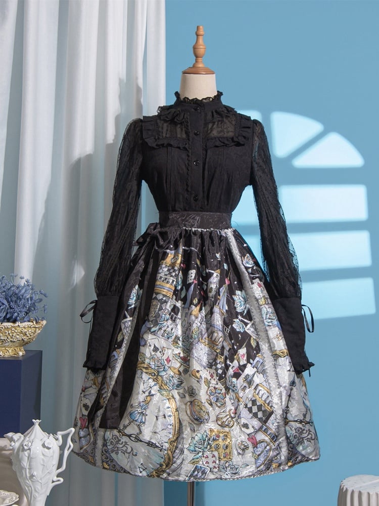 in Skirt Alice Sweet Wonderland Print Black Lolita Theme